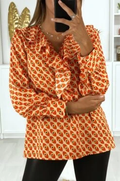 Blouse à Motif Orange Avec Volant à L'avant -Default Template 5 blouse a motif orange avec volant a l avant 2
