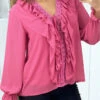 Blouse à Volants Et Broderie Rose Fushia