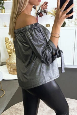 Blouse Argentée Brillante à Col Bardot élastique -Default Template 5 blouse argentee brillante a col bardot elastique 3