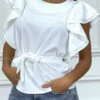 Blouse Blanche à Manches Volants Et Ceinture