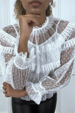 Blouse Blanche à Tulle Plumetis Et Dentelle En Volants, à Collerette -Default Template 5 blouse blanche a tulle plumetis et dentelle en volants a collerette 2