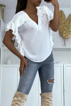 Blouse Blanche En Crêpe Avec Plissé Sur Les Contours