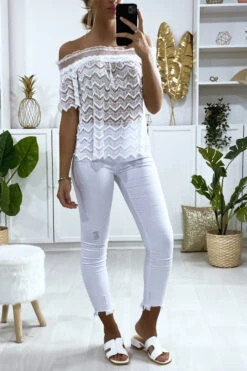 Blouse Blanche En Dentelle Avec Col Bateau