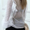 Blouse Blanche En Tulle Avec Broderie Et Volant