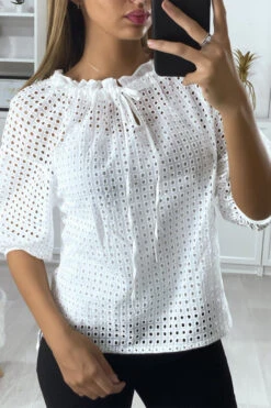 Blouse Blanche Manches Bouffante Col Bateau En Matière à Trous -Default Template 5 blouse blanche manches bouffante col bateau en matiere a trous 1