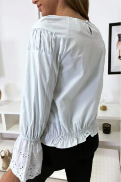 Blouse Bleu Plissé Au Buste Avec Volant En Dentelle Aux Manches -Default Template 5 blouse bleu plisse au buste avec volant en dentelle aux manches 2