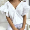 Blouse Chemise Blanche Boutonnés à L'avant Avec Volant Aux Manches Et Fronce Aux épaules -Default Template 5 blouse chemise blanche boutonnes a l avant avec volant aux manches et fronce aux epaules