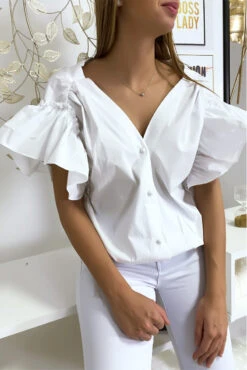 Blouse Chemise Blanche Boutonnés à L'avant Avec Volant Aux Manches Et Fronce Aux épaules -Default Template 5 blouse chemise blanche boutonnes a l avant avec volant aux manches et fronce aux epaules 4