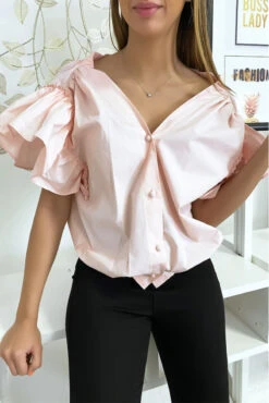 Blouse Chemise Rose Boutonnés à L'avant Avec Volant Aux Manches Et Fronce Aux épaules -Default Template 5 blouse chemise rose boutonnes a l avant avec volant aux manches et fronce aux epaules 5