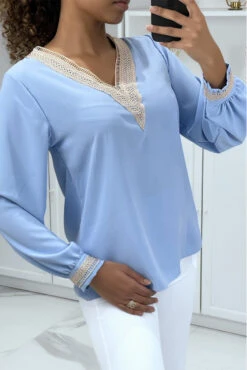Blouse Col V Bleue Style Bohème Chic -Default Template 5 blouse col v bleue style boheme chic 1