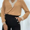 Blouse Col V Camel Avec Dentelle Au Col Et Aux Manches. Blouse Femme -Default Template 5 blouse col v camel avec dentelle au col et aux manches blouse femme