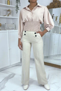 Blouse Courte Beige à Boutons