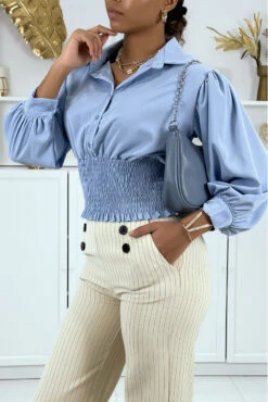 Blouse Courte Bleue à Boutons