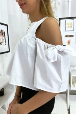 Blouse Crop Top Blanche Avec Noeuds