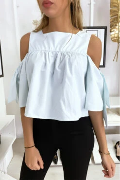 Blouse Crop Top Bleu Avec Noeuds