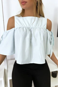 Blouse Crop Top Bleu Avec Noeuds -Default Template 5 blouse crop top bleu avec noeuds 3