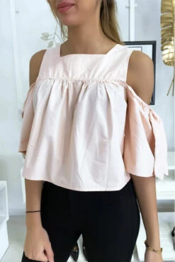 Blouse Crop Top Rose Avec Noeuds