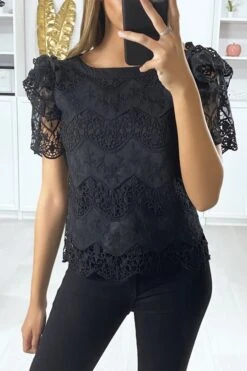 Blouse En Dentelle Noir Avec Manches Bouffante à Volants Et Noeud -Default Template 5 blouse en dentelle noir avec manches bouffante a volants et noeud 2