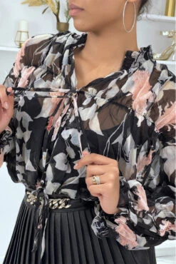 Blouse Fleurie à Nouer En Tulle Noire -Default Template 5 blouse fleurie a nouer en tulle noire 2