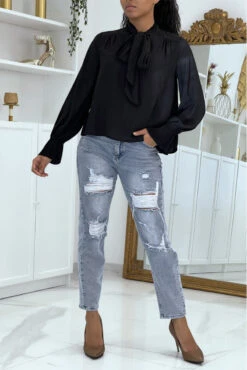 Blouse Fluide Noire à Manches Longues