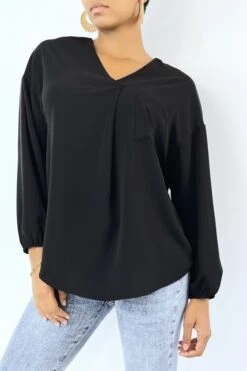 Blouse Fluide Noire Avec Poche Sur L'avant