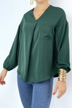 Blouse Fluide Verte Avec Poche Sur L'avant