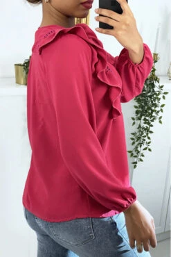 Blouse Fuchsia Col Rond à Volants -Default Template 5 blouse fuchsia col rond a volants 2