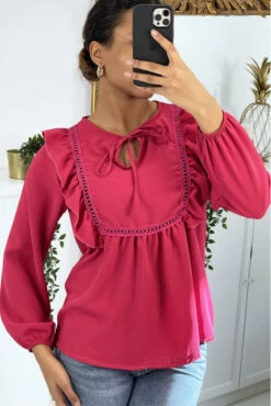 Blouse Fuchsia Col Rond à Volants -Default Template 5 blouse fuchsia col rond a volants 3