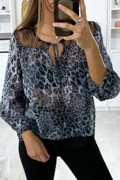 Blouse Motif Leopard Gris Avec Dentelle Au Buste -Default Template 5 blouse motif leopard gris avec dentelle au buste 2