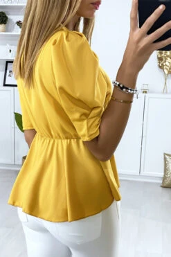 Blouse Moutarde Satiné Croisé Avec Noeud -Default Template 5 blouse moutarde satine croise avec noeud 4