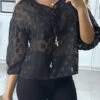 Blouse Noir Avec Lacet Devant Et Motif Brillant -Default Template 5 blouse noir avec lacet devant et motif brillant