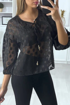 Blouse Noir Avec Lacet Devant Et Motif Brillant -Default Template 5 blouse noir avec lacet devant et motif brillant 2