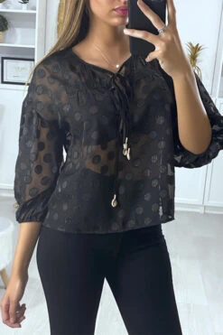 Blouse Noir Avec Lacet Devant Et Motif Brillant