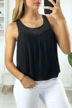 Blouse Noir Doublé Et Plissé à L'avant