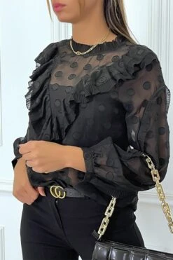 Default Template 5 -Default Template 5 blouse noire a volant et pois col claudine 1