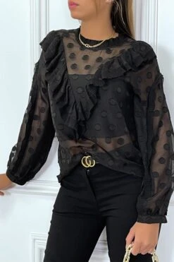 Blouse Noire à Volant Et Pois Col Claudine -Default Template 5 blouse noire a volant et pois col claudine 2
