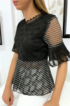 Blouse Noire Avec Joli Motifs Dentelle Et Volant -Default Template 5 blouse noire avec joli motifs dentelle et volant 3