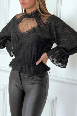 Blouse Noire En Dentelle à Col Haut Avec élastique à La Taille Et Manches -Default Template 5 blouse noire en dentelle a col haut avec elastique a la taille et manches 8