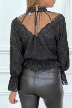 Blouse Noire En Dentelle à Col Haut Avec élastique à La Taille Et Manches -Default Template 5 blouse noire en dentelle a col haut avec elastique a la taille et manches 9