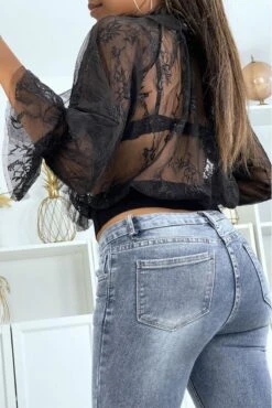 Blouse Noire En Tulle Et Dentelle à Volant Col Fraise -Default Template 5 blouse noire en tulle et dentelle a volant col fraise 2