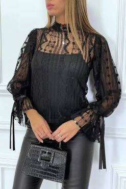 Blouse Noire En Tulle Et Dentelle à Volants -Default Template 5 blouse noire en tulle et dentelle a volants 6