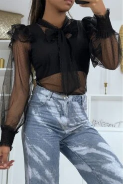 Default Template 5 -Default Template 5 blouse noire en tulle transparente motif plumetis 1