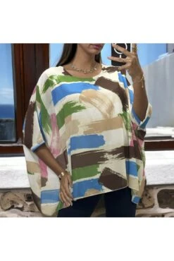 Blouse Over Size Motif Beige Marron Doublé -Default Template 5 blouse over size motif beige marron double 2