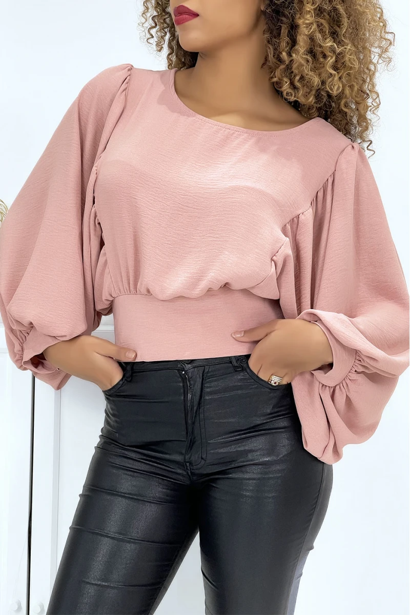 Blouse Rose à Manches Ballons Femme 4 Blouse Rose à Manches Ballons Femme – Image 2