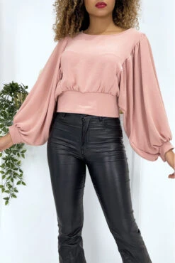 Blouse Rose à Manches Ballons Femme