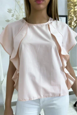 Blouse Rose à Volant Avec Trois Boutons à L'épaules