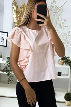 Blouse Rose Avec Manches Volante En Tulle -Default Template 5 blouse rose avec manches volante en tulle 2
