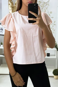 Blouse Rose Avec Manches Volante En Tulle