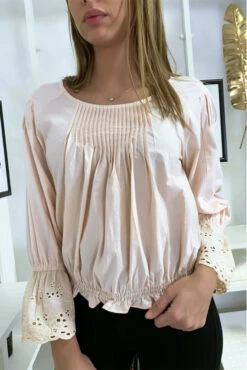Blouse Rose Plissé Au Buste Avec Volant En Dentelle Aux Manches -Default Template 5 blouse rose plisse au buste avec volant en dentelle aux manches 8