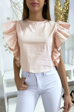 Blouse Rose Très Chic Avec Volant Aux Manches -Default Template 5 blouse rose tres chic avec volant aux manches 2